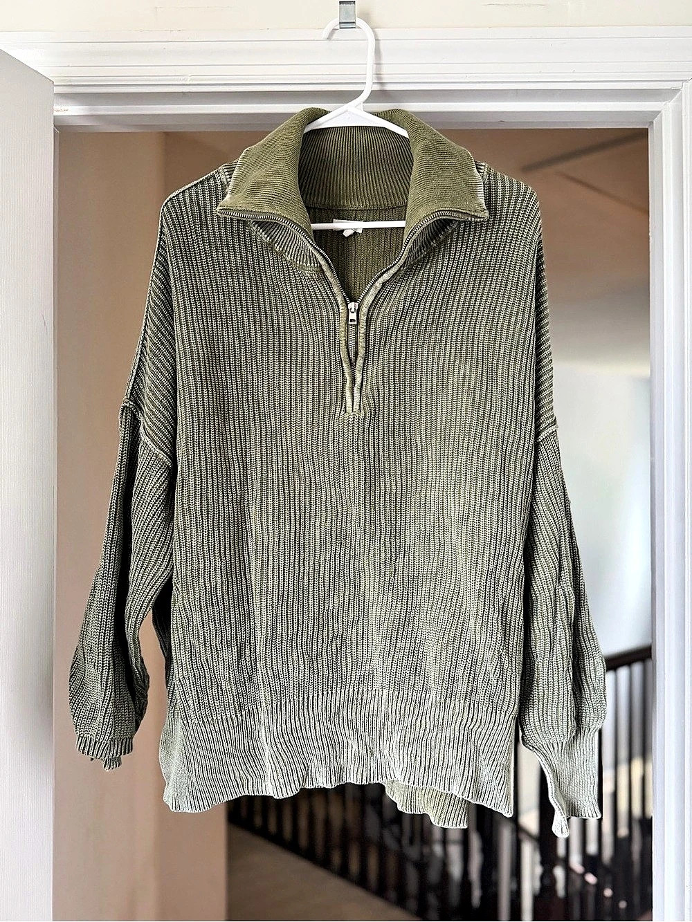Aerie Olive Green Oversized Quarter Zip Ribbed Sweater Size Medium in